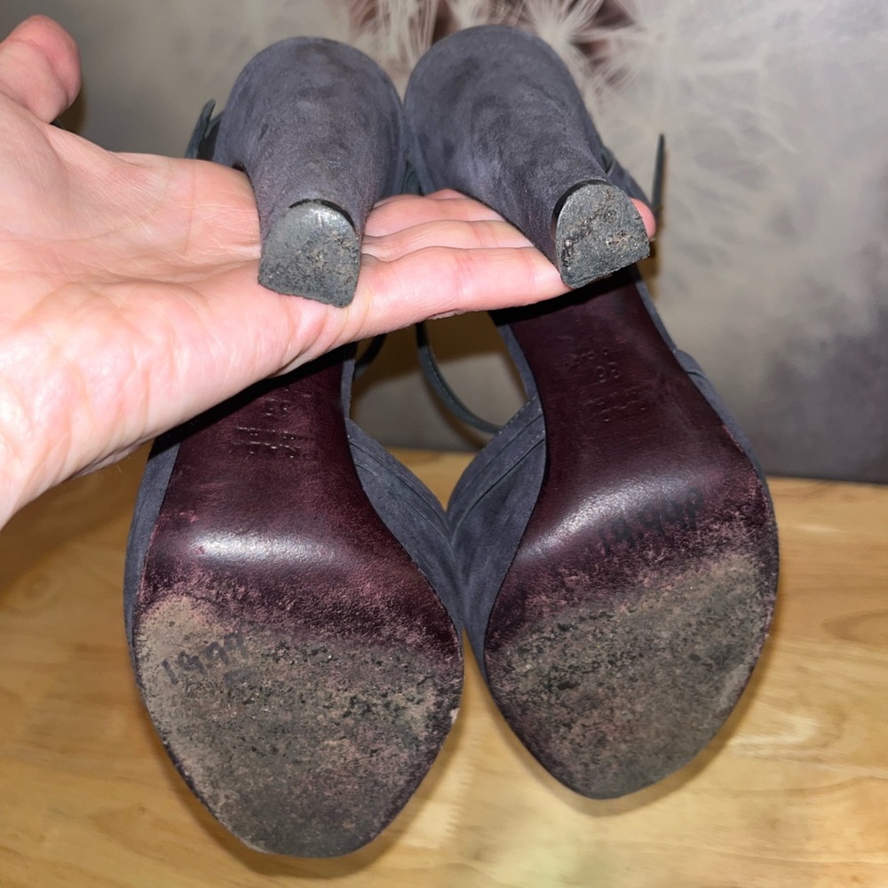 Prada Gray Leather Heels Sz 36 Women's Suede - Picture 7 of 8